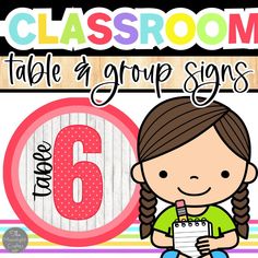 a girl holding a clipboard with the number six on it in front of a classroom sign