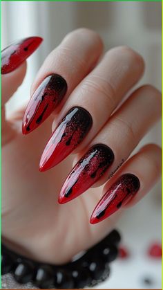 Unleash your inner vampire with dramatic Vampire Nails that are perfect for Halloween! These bold, blood-red designs will give your manicure a sinister edge. Click to explore more and follow us for more hauntingly fabulous nail ideas! #VampireNails #HalloweenNails #SpookyNails #NailArt #HalloweenManicure Maroon Nails Halloween, Halloween Nails Maroon, Spooky Halloween Nails Almond, Fall Nails2024, Vampire Nails Acrylic, Blood Nails Design, Vampire Nails Aesthetic, Red Halloween Nails Acrylic