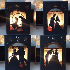 the silhouettes of people are shown in different frames