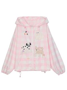 Puppy Cat Party Plaid UPF50+ Hooded Jackets-ntbhshop Outfit References, Your Adorable, Kawaii Style, Cat Party, Outwear Jackets, Kawaii Fashion, Discount Code, Spreads, Upf 50