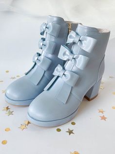 ❤︎ Sweet Ribon Round toe Short Boots❤︎ Cutecore Shoes, Mint Blue, Sweet Sweet, Peach Pink, Short Boots, Cute Shoes, Warm Winter, Rain Boots, Block Heels