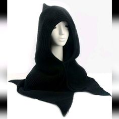 Black Knit Hood. Thick, Soft, And Warm. Unisex. Goth, Dark, Hoodie, Hood, Cape, Sweater, Tripp, Emo, Black Soft Knit Acrylic Outerwear, Black Acrylic Soft Knit Outerwear, Black Knitted Long Sleeve Hoodie, Cozy Black Acrylic Outerwear, Black Knitted Winter Hoodie, Black Knitted Hoodie For Winter, Black Knitted Casual Hoodie, Cozy Black Knit Hoodie, Casual Black Knitted Hoodie