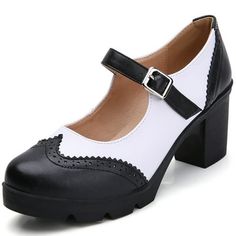 This womens shoe offers both style and comfort, making it a perfect choice for any occasion. The brogue pattern adds a sophisticated and elegant touch, while the Mary Jane style strap adds a classic and feminine element. The platform heel not only provides added height, but also ensures all-day comfort, making it suitable for long hours of wear.The versatile design of this shoe allows it to be paired with a variety of outfits, including dresses, skirts, or pants. Whether you're heading to work, Heeled Brogues, Work Pumps, Vintage Heels, Womens Chunky Heels, Mary Jane Pumps, Thick Heel, Mary Jane Heels, Low Block Heels, Dress Shoes Womens