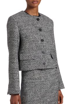 Inspired by everyday glamour in the City of Lights, this cropped cotton-bouclé jacket beautifully marries Parisian elegance and quality Italian craftsmanship. Front button closure Jewel neck Front flap pockets Lined 60% cotton, 20% polyester, 10% viscose, 10% acrylic Machine wash, line dry Made in Italy Designer Clothing Elegant Cropped Tweed Outerwear, Elegant Fitted Wool Cropped Jacket, Elegant Cropped Tweed Jacket For Formal Occasions, Elegant Cropped Fitted Tweed Jacket, Elegant Cropped Wool Blazer, Elegant Tweed Cropped Jacket For Work, Elegant Fitted Tweed Cropped Jacket, Parisian Elegance, City Of Lights