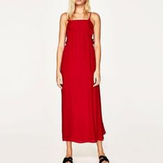 Zara Dress Maxi Red Bow Nwt. Condition Is New With Tags. Poliester 100%, Size M Summer Red Midi Dress For Daywear, Red Summer Midi Dress For Casual Occasions, Red Midi Dress For Daywear In Spring, Red Casual Midi Dress With Spaghetti Straps, Casual Red Maxi Dress For Party, Red Spring Maxi Dress For Daywear, Casual Red Midi Dress For Dress Down Days, Casual Red Midi Dress For Dress Down Occasion, Red Casual Midi Dress