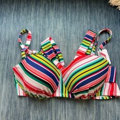 Nwt Swim By Cacique Lightly Lined Balconette Bikini Top 42c Striped Design Extra Supportive Msrp $64.50 Multicolor Tankini With Built-in Bra For Beach, Multicolor Padded Swimwear For Sunbathing, Multicolor Swimwear With Removable Bra Pads, Multicolor Swimwear With Removable Bra Pads For Swimming, Multicolor Swimwear With Removable Bra Pads For Sunbathing, Multicolor Strapped Swimwear For Pool, Multicolor Strapped Swimwear For Vacation, Multicolor Strappy Swimwear For Pool, Multicolor Strappy Swimwear For Vacation