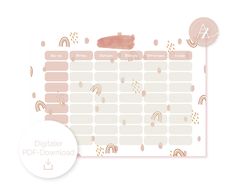 a digital planner with pink and gold designs on it, next to a white circle