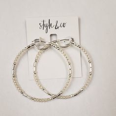 Style & Co, Nwt, Silver Tone And Clear Beaded Large Lightweight Hoop Earrings Item Style 423 Brand New Lightweight Silver Tone Large Hoops With Clear And Silver Beads Retail Value $24.50 White Metal Hoop Earrings For Summer, Summer White Metal Hoop Earrings, Everyday White Metal Hoop Earrings, Silver Hoop Earrings For Spring, White Hoop Earrings For Spring Party, Spring Adjustable White Hoop Earrings, White Spring Party Hoop Earrings, Adjustable Nickel-free White Hoop Earrings, Nickel-free White Hoop Earrings