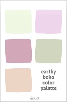 the color palette for earthy, bohoo, and pales is shown