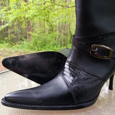 These Lagrange Boots Are New And They Are In Perfect Condition. The Boot Shaft Is 11.75" From The Ankle To The Top. The Heel Is 3" And The Toe Is 4" Long. These Boots Are Beautiful As Well As Deadly On The Right Foot. The Size Is 9.5. Thanks For Looking! Shoes Heels Boots, Shoes Women Heels, Knee High, Heeled Boots, Shoes Heels, Black Leather, Women Shoes, Boots, Heels