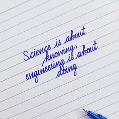 a notepad with writing on it that says science is about removing, but engineering is about doing