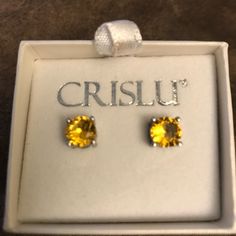 Beautiful Amber Solitaire Earrings By Crislu. $35 Classic Yellow Earrings For Anniversary, Classic Yellow Round Earrings, Classic Citrine Earrings For Gift, Classic Citrine Earrings As Gift, Yellow Nickel-free Earrings As Gift, Classic Yellow Citrine Earrings, Yellow Jewelry With Matching Earrings For Gifts, Elegant Yellow Earrings For Gifts, Classic Yellow Earrings As Gift