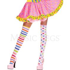 Rainbow Striped Amd Polka Dot Thigh High Dtocking Socks Pair Ravewear Dancewear