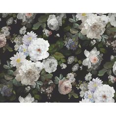 white and grey flowers on black background