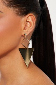 Available In Gold. Drop Earrings Triangle Shape Design Post Back Closure Metal Final Sale Imported | Drop Your Pin Earrings in Gold by Fashion Nova Earrings Triangle, Pin Earrings, Earrings In Gold, Triangle Shape, Gold Drop Earrings, Gold Fashion, Shape Design, Accessories Earrings, Final Sale