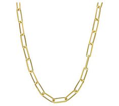 Diamond-cut for a slightly sparkly finish, this paperclip chain necklace joins together a fresh trend and timeless appeal. Trendy Yellow Gold Chain Necklace For Formal Occasions, Trendy Formal Yellow Gold Chain Necklace, Trendy Yellow Gold Link Chain Necklace, Yellow Gold Paperclip Chain Necklace With Solid Link, Classic Link Chain Necklace With Paperclip Design, Classic Link Chain Necklace With Paperclip Detail, Classic Link Chain Necklace With Paperclip Chain, Classic Paperclip Chain Link Necklace, Paperclip Chain Necklace