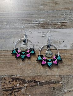 Believe black and hot pink beaded hoop earrings Black Dangle Hoop Earrings For Festivals, Adjustable Hoop Beaded Earrings With Black Beads, Gift Black Hoop Earrings With Colorful Beads, Black Hoop Earrings With Colorful Beads As Gift, Black Hoop Earrings With Colorful Beads For Gift, Small Black Hoop Earrings For Jewelry Making, Adjustable Black Beaded Hoop Jewelry, Pink Small Hoop Beaded Earrings With Dangling Beads, Pink Small Hoop Earrings With Dangling Beads