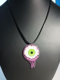 Eyeball pendant with adjustable rope necklace. Pendant made of acrylic. Weird Jewelry Necklace, Adjustable Resin Round Pendant Necklace, Adjustable Gothic Pendant Necklace, Creepy Necklace, Eyeball Necklace, Adjustable Pink Resin Necklace, Halloween Gothic Pendant Necklace, Weird Core, Core Outfits