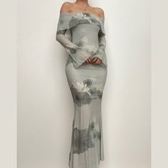 Please refer to our sizing chart for a guideline when choosing a size. 5 business days order processing time. 90% polyester 10% spandex. Elegant Floral Print Off Shoulder Maxi Dress, Elegant Floral Print Maxi Off Shoulder Dress, Summer Long Sleeve Fitted Midi Dress, Spring One-shoulder Stretch Midi Dress, Fitted One-shoulder Maxi Dress For Spring, Summer Off Shoulder Long Sleeve Dress With Stretch, Fitted Printed Long Sleeve Dress, Summer Long Sleeve Off Shoulder Stretch Dress, Fitted Long Sleeve Printed Dress