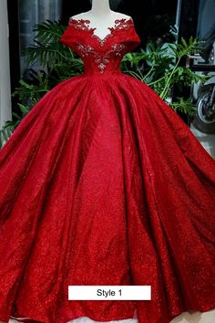 Beautiful wedding gown/dress made to fit your measurements! Product video: style 1 https://bit.ly/31ualL2 Be on trend with any of these red ball gown wedding/prom dresses: - Choose between 4 styles - Queen style sleeves - Illusion sweetheart neck with a slight V cut - Beautiful red or white beadings on the bodice - Adjust fit with lace-up back - Shine day or night with shimmering glitter tulle You can also wear a petticoat underneath for extra oomph! The dress will need 2-3 weeks to be made. Ple Quincenera Dresses, Red Ball Gowns, Video Style, Red Ball Gown, Fairytale Gown, Sparkle Ball, Queen Style, Red Wedding Dress, Bridal Attire