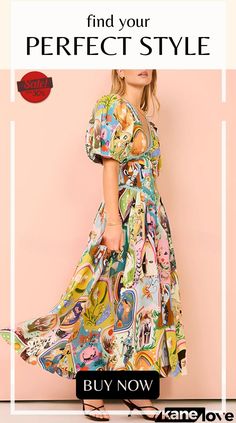 Exquisite Unique Printed V Neck Puff Sleeve Maxi Dress Puff Sleeve Maxi Dress, Short Sleeve Maxi Dresses, Sleeve Maxi Dress, Maxi Dress With Sleeves, Elevate Your Style, Your Style, Puff Sleeve, Your Perfect, Maxi Dress