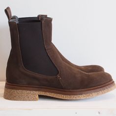 All The Comfort We Know And Love From All Black, And All The Value, But These Classic Chelsea Boots Are Made In Italy. Beautiful Dark Brown Suede With A Dark Brown Elastic Gusset, And These Sit On A Gum Sole To Lend A Sporty Edge. Whole Sizes Only, We Find This Style Runs A Bit Big - Perfect For Those Of Us Who Want To Wear A Thick Sock. Half Sizes Should Size Up Or Down Depending On Their Preference. Italy Beautiful, All Black Shoes, Thick Socks, Brown Suede, Brown Color, All Black, Chelsea Boots, Bootie Boots, Dark Brown