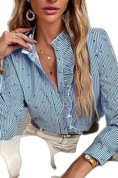 Non-stretch Long Sleeve Blouse For Day Out, Chic Non-stretch Long Sleeve Shirt, Non-stretch Summer Office Blouse, Fall Non-stretch Blouse, Chic Long Sleeve Shirt, Non-stretch Summer Office Tops, Chic Long Sleeve Shirt For Spring, Spring Office Trendy Blouse, Summer Long Sleeve Workwear Tops