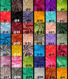 many different colors of satin fabric with the numbers on each side and one color in the middle