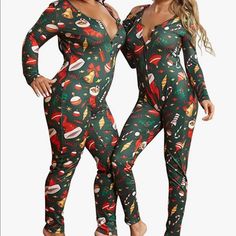 Brand New Sexy Christmas Jumpsuit Size Medium Listing Is For One Outfit. Fitted Christmas Jumpsuits And Rompers, Fitted Jumpsuits And Rompers For Christmas, Fitted Holiday Jumpsuits And Rompers, Winter Party Bodysuit With V-neck, Long Sleeve Holiday Onesie, Holiday Long Sleeve Onesie, Christmas Jumpsuit, Plus Size Sleepwear, Pajama Outfits