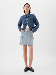 Denim Cargo Mini Skirt Cargo Mini Skirt, Skirts Denim, Color Celeste, Denim Cargo, Curve Jeans, Water Saving, Swimwear Dress, Denim Coat Jacket, Gap Denim