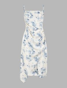 Dresses Slim Fit Soft Floral Print Sheath Dress For Brunch, Floral Print Sheath Dress For Garden Party, Sheath Dress With Floral Print For Garden Party, White Sheath Dress With Floral Print, Short Wrap Skirt, Asian Style Dress, Floral Pattern Print, Long Red Dress, Floral Cami