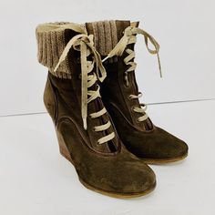 Chloe Suede And Sock Bootie Boots Product Details: Condition: Very Good. Shows Signs Of Wear Especially On Upper. Length: 8" Size: 37.5 (Eu)/6.5 (Us) Brown Round Toe Wedge Boots For Winter, Brown Winter Wedge Boots With Round Toe, Casual Brown Wedge Boots For Winter, Brown Fitted High Ankle Lace-up Boots, Casual Brown Winter Wedge Boots, Fitted High Ankle Brown Lace-up Boots, Brown Ankle-high Wedge Boots For Winter, Casual Fitted Suede Lace-up Boots, Casual Leather Wedge Boots