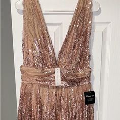 Baltic Born | Blake Sequin Gown | Nude-Pinkish & Rose-Gold | Size L | Nwt Pink V-neck Gown With Sequins, Pink Sequined V-neck Gown, Green Wrap Dress, Dresses Sequin, Gold Bridesmaid Dresses, Velvet Wrap Dress, Maid Of Honour Dresses, Baltic Born, Wrap Around Dress