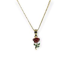 Description:Our Classic Rose Necklace is a perfect everyday piece. Can be worn alone or layered with other necklaces. “Roses do not bloom hurriedly; for beauty, like any masterpiece, takes time to blossom.” MeasurementsChain: 18 in Material:Gold plated Stainless Steel Rose Necklaces For Valentine's Day, Elegant Rose Red Necklace With Rose Design, Rose Red Flower Necklaces With Rose Design, Rose Necklace With Flower Pendant Design, Rose Red Necklace With Rose Design For Gifts, Dainty Red Flower Necklace, Red Flower Pendant Necklace For Mother's Day, Red Rose Design Jewelry For Mother's Day, Dainty Red Flower Pendant Necklace