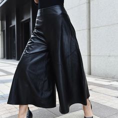 Mid Skirt Outfits, Sweatpants Wide Leg, Wide Leg Pants Casual, Wide Leg Pants Outfit, Side Pants, Leg Pants Outfit, Polyester Skirt, High Waist Wide Leg Pants, Leather Pant