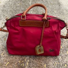 Nwot Red Dooney & Bourke Cross Body Bag Red Travel Bag With Detachable Handle, Red Travel Satchel With Detachable Handle, Red Top Handle Travel Bag, Red Top Handle Satchel With Leather Handles, Red Leather Handle Pouch Bag, Red Tote Satchel For Travel, Red Travel Satchel Bag, Red Double Handle Bags For Travel, Red Travel Tote Satchel