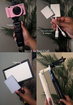 the instructions for how to use a camera in photoshopped and then put together