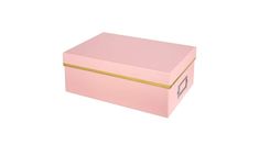 a pink box with gold trim on the lid