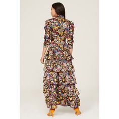 Multicolored floral satin (97% Polyester, 3% Spandex). A-line. 3/4 sleeves. Mock neck. Back zipper closure. 50.5" from shoulder to hemline. Imported. Multicolor 3/4 Sleeve Party Dress, Multicolor Party Dress With 3/4 Sleeves, Multicolor 3/4 Sleeve Midi Dress For Spring, Spring Multicolor Midi Dress With 3/4 Sleeves, Floral Print 3/4 Sleeve Maxi Dress For Brunch, Floral Print Maxi Dress With 3/4 Sleeves For Brunch, Brunch Floral Print Maxi Dress With 3/4 Sleeve, 3/4 Sleeve Floral Print Maxi Dress For Brunch, Floral Print Dress With 3/4 Sleeves For Brunch