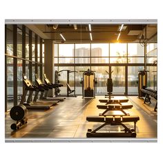 an empty gym with rows of exercise equipment