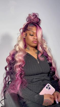 Unique Wig Hairstyles, Different Wig Hairstyles, Purple Lace Wig, Custom Color Wigs, Wigs Install, 16 Hairstyles, Wig Tips, Wigs Styles, Modeling Shoot