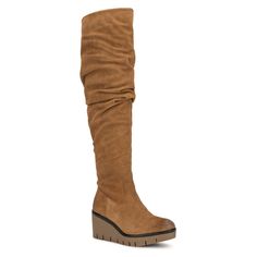 When winter greets you, you'll be ready like the snow queen you are with the cozy Maisie Boot. A tall suede boot with a gathered feature at top for a soft-luxe appeal. This pair slides on easily over denim and leggings alike, with a subtle wedge heel with reliable rubber sole to bring the perfect amount of height to play up your look. Western Dress With Boots, The Snow Queen, Boots And Leggings, Target Clothes, Closed Toe Shoes, Tall Boot, Snow Queen, Tall Boots, Suede Heels