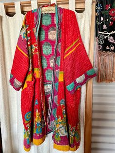 Slow fashion ~ repurposed kantha blanket in gorgeous red. Below the knees coat, free size. All cotton. Deep pockets.  Hand wash! Kantha Blanket, Kantha Blankets, Funky Fashion, Slow Fashion, Free Size, Favorite Outfit, Art Collection, Fashion Inspo, Jackets For Women