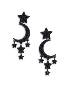 Nadri Haunt Couture Black Crystal Moon & Stars Drop Earrings in Ruthenium Plated Haunt Couture, Jet Crystal, Ethereal Jewelry, Stars Earrings, Christmas Tree Accessories, Crystal Moon, Moon And Star Earrings, Mary Jane Shoes Womens, Perfume Gift Sets