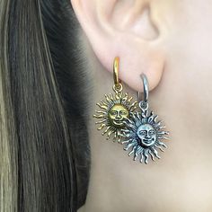 Brighten up your outfit with these charming Sun hoop earrings! Lightweight and adorable, they'll bring a touch of celestial whimsy to your style. Sold as Pair Material: 316 Stainless steel Hoop inner diameter: 10.5 mm Total height: 38 mm Total width : 22 mm Standard Post 22G Listing for pair of hoops only *RETURNS / REFUNDS * -If you would like to return you purchase , please contact us within 7 days of receiving your package and we will accept the return.Return will only be made to the product, and not the shipping cost.  -Buyer is  responsible for the return shipping costs . -All jewelry must be returned unworn and in their original condition . *LOST MAIL* Once the package is marked as DELIVERED by the post office, we are not responsible for misplaced or stolen packages. *MAIL THEFT* If Celestial Style Nickel-free Metal Hoop Earrings, Celestial Metal Hoop Earrings Nickel Free, Nickel Free Celestial Metal Hoop Earrings, Celestial Style Metal Hoop Earrings Nickel Free, Celestial Adjustable Hoop Earrings, Celestial Style Nickel Free Metal Hoop Earrings, Adjustable Celestial Hoop Earrings, Adjustable Nickel-free Celestial Hoop Earrings, Celestial Metal Dangle Hoop Earrings