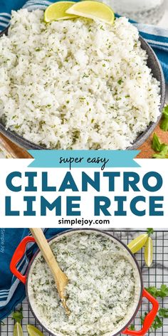 the recipe for cilantro lime rice in a skillet