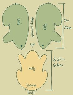 the size and measurements of two stuffed animals, each with their own head cut out