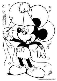 mickey mouse with balloons coloring page