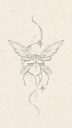 a drawing of a butterfly with stars and swirls on it's back side