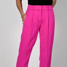 Pants Frank Lyman Collection Style #236121 Neon Berry Slim Leg Pants With A Pressed Pleat. 100% Polyester Pink Tapered Leg Office Pants, Pink Tapered Leg Office Bottoms, Tailored Pink Ankle Pants, Tailored Ankle-length Pink Pants, Pink Tapered Leg Dress Pants For Work, Pink Tapered Leg Workwear Pants, Pink Tapered Leg Pants For Work, Design Pants, Pink Berry